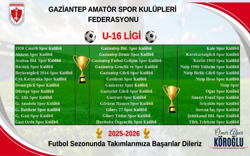 2025–2026 Futbol Sezonu U-16 Ligleri Başlıyor!